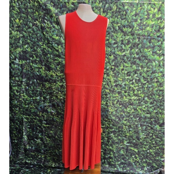 RACHEL Rachel Roy Dresses & Skirts - Rachel Roy 1X Orange Ribbed Knit Sleeveless Midi Dress Pleated Hem Plus Size